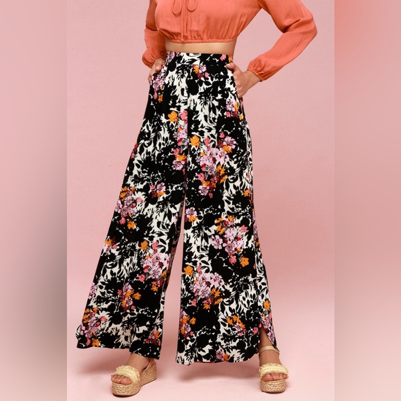 Free People Late Night Black Floral Print Wide-Leg Pants - Picture 6 of 10